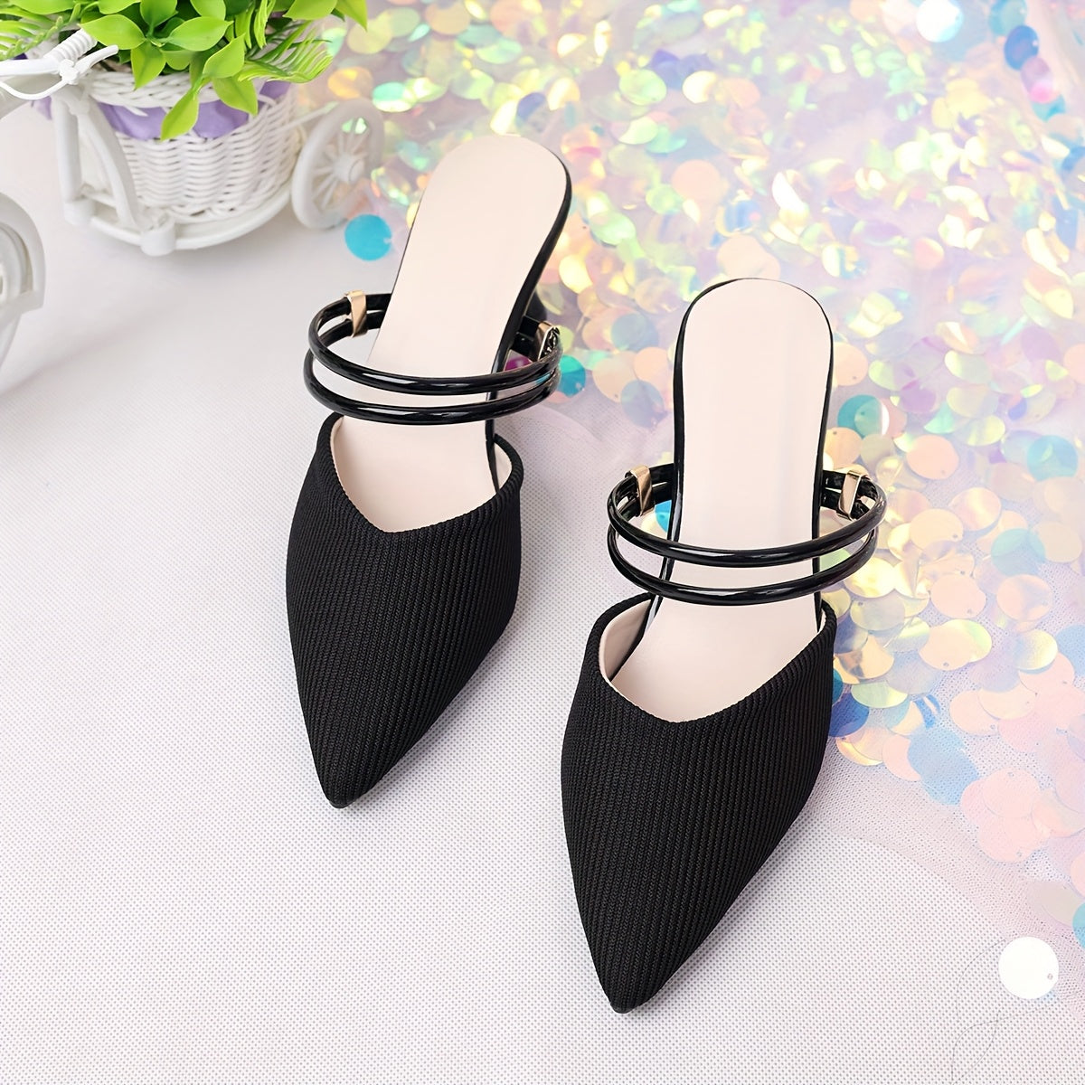 Damen Elegante Spitz-Toe Mules mit Doppelriemen – Stilvolle Schuhe für Büro und Abend