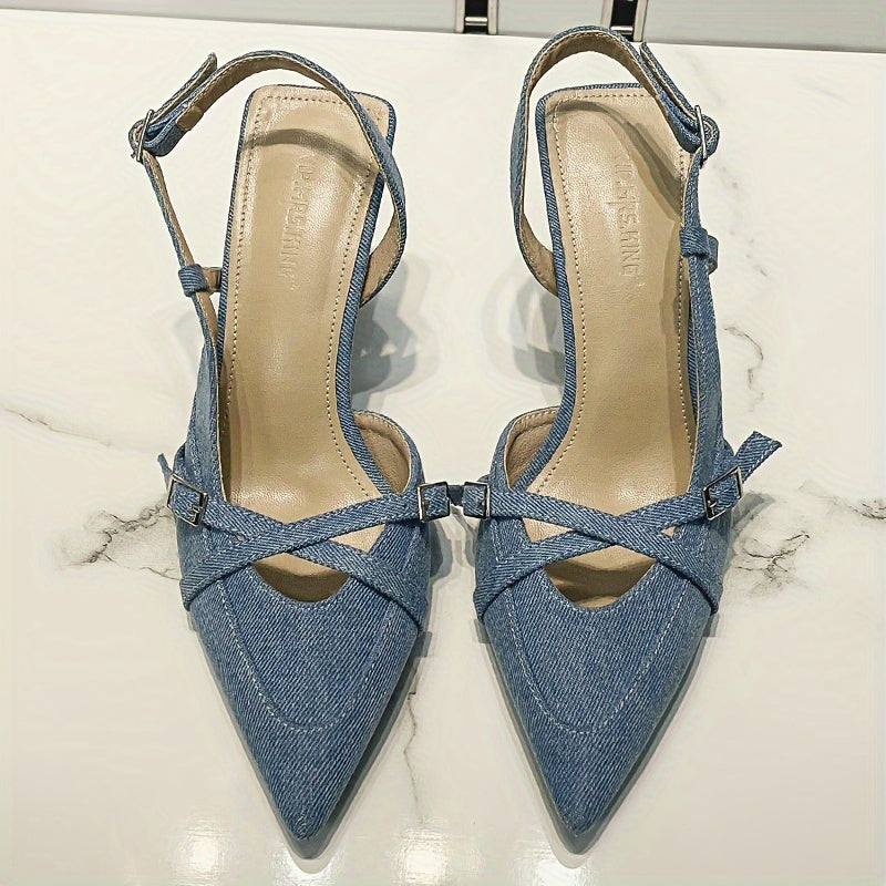 Damen Slingback Pumps mit Absatz und Schnallen – Elegante Spitzenschuhe für Büro und Freizeit