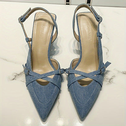 Damen Slingback Pumps mit Absatz und Schnallen – Elegante Spitzenschuhe für Büro und Freizeit