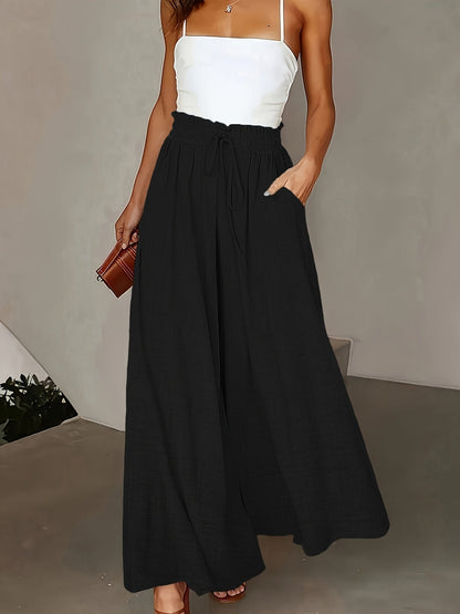 Damen Elegante Weite High Waist Palazzo Hose mit Taschen – Perfekt für Alltag und Büro