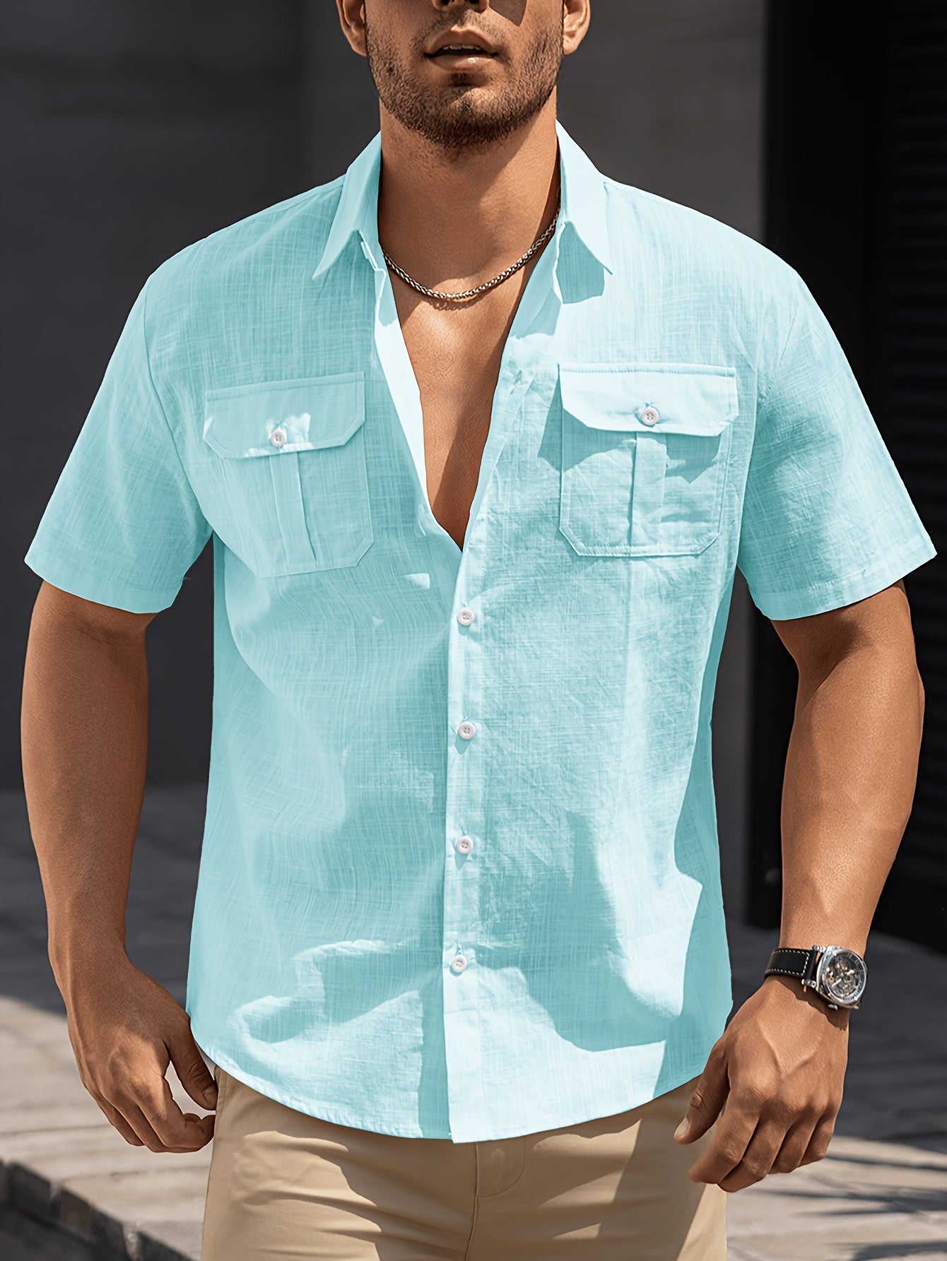 Herren Freizeit Kurzarm Hemd mit Brusttaschen – Sommer Stil für Alltag und Urlaub