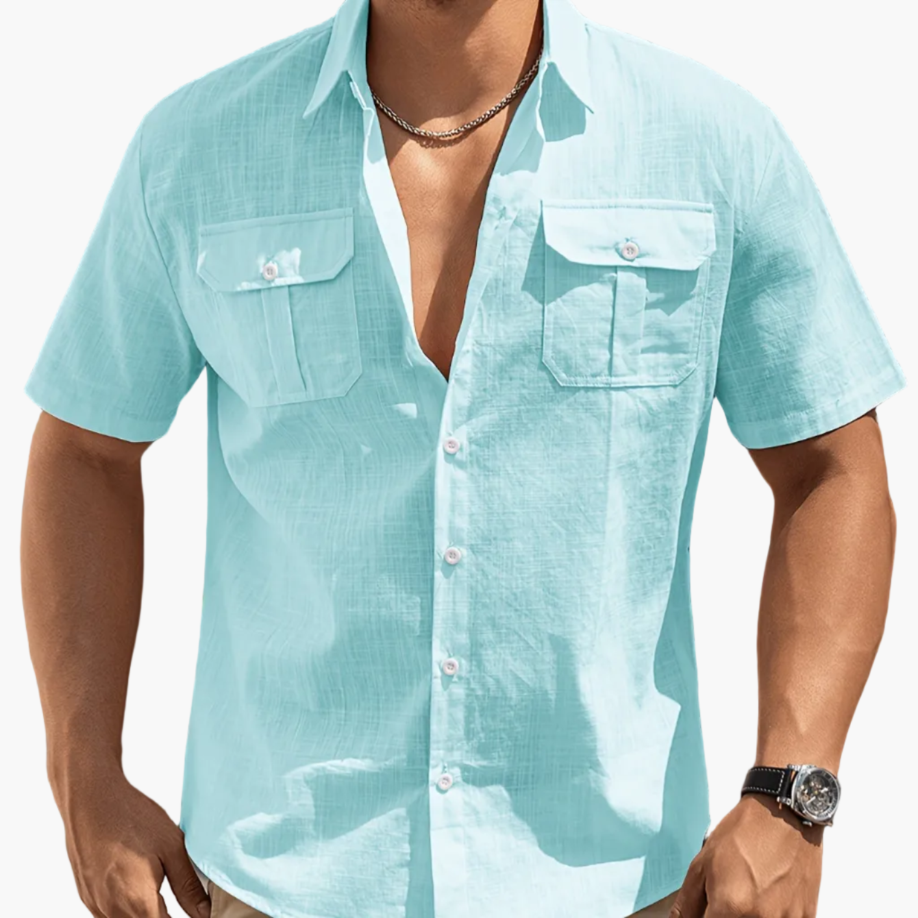 Herren Freizeit Kurzarm Hemd mit Brusttaschen – Sommer Stil für Alltag und Urlaub