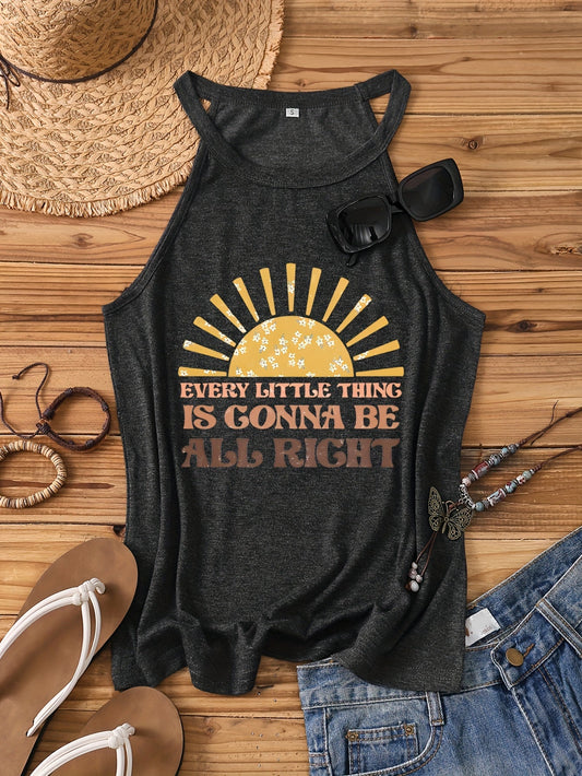 Damen Tanktop im Boho-Stil mit Spruch und Sonnenmotiv – Perfekt für den Sommer, Freizeit & Strand