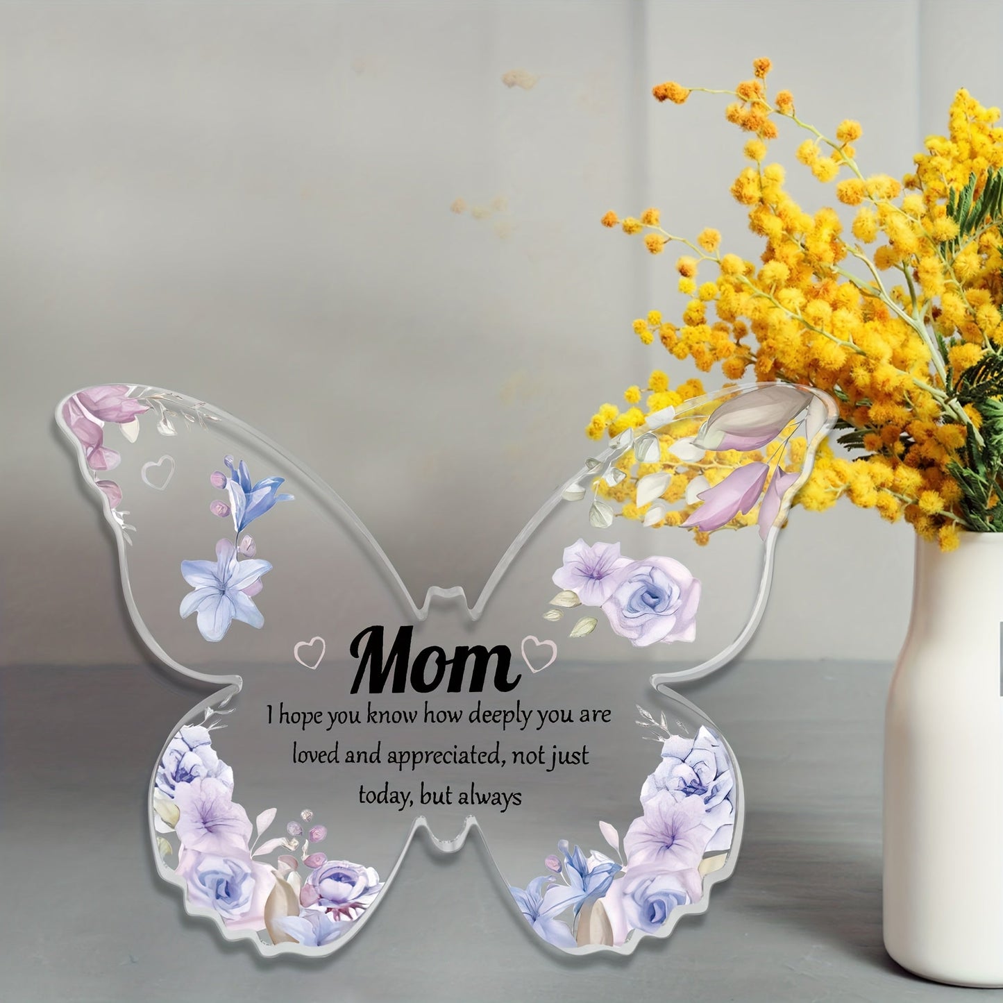 Schmetterling Deko Muttertag – Elegantes Acryl Geschenk für Mama, Vintage Stil, Tischdekoration mit Blumendesign und Spruch