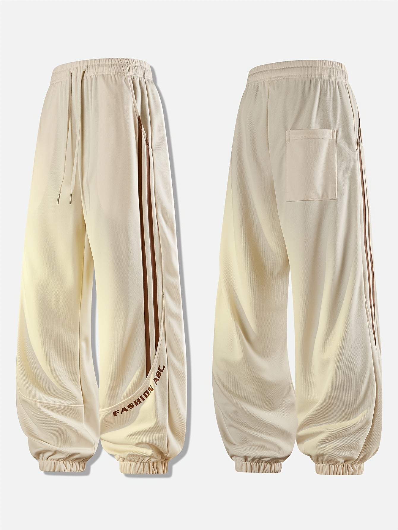 Herren Streetwear Jogginghose mit weitem Bein und Kontraststreifen – Urban Freizeitlook