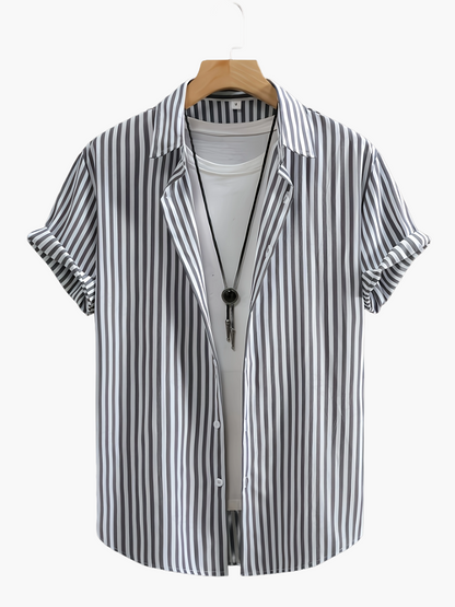 Herren Sommer Freizeit Hemd mit Streifenmuster – Kurzarm, Lässiger Stil, Perfekt für Alltag und Urlaub