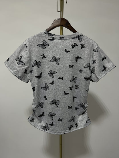 Damen T-Shirt mit Schmetterlings-Print im modischen Freizeitstil – Ideal für Urlaub und Alltag