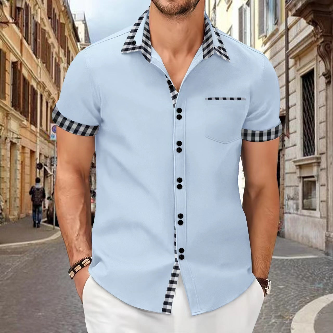 Aidan – Herrenhemd mit Kontrastfarben und Taschen