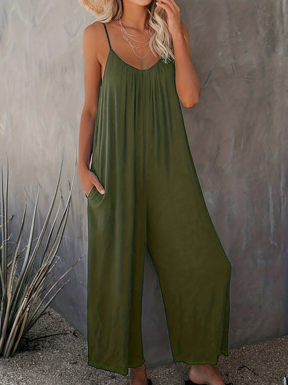 Damen Weite Casual Jumpsuit mit Spaghettiträgern – Luftiger Einteiler für Freizeit & Urlaub