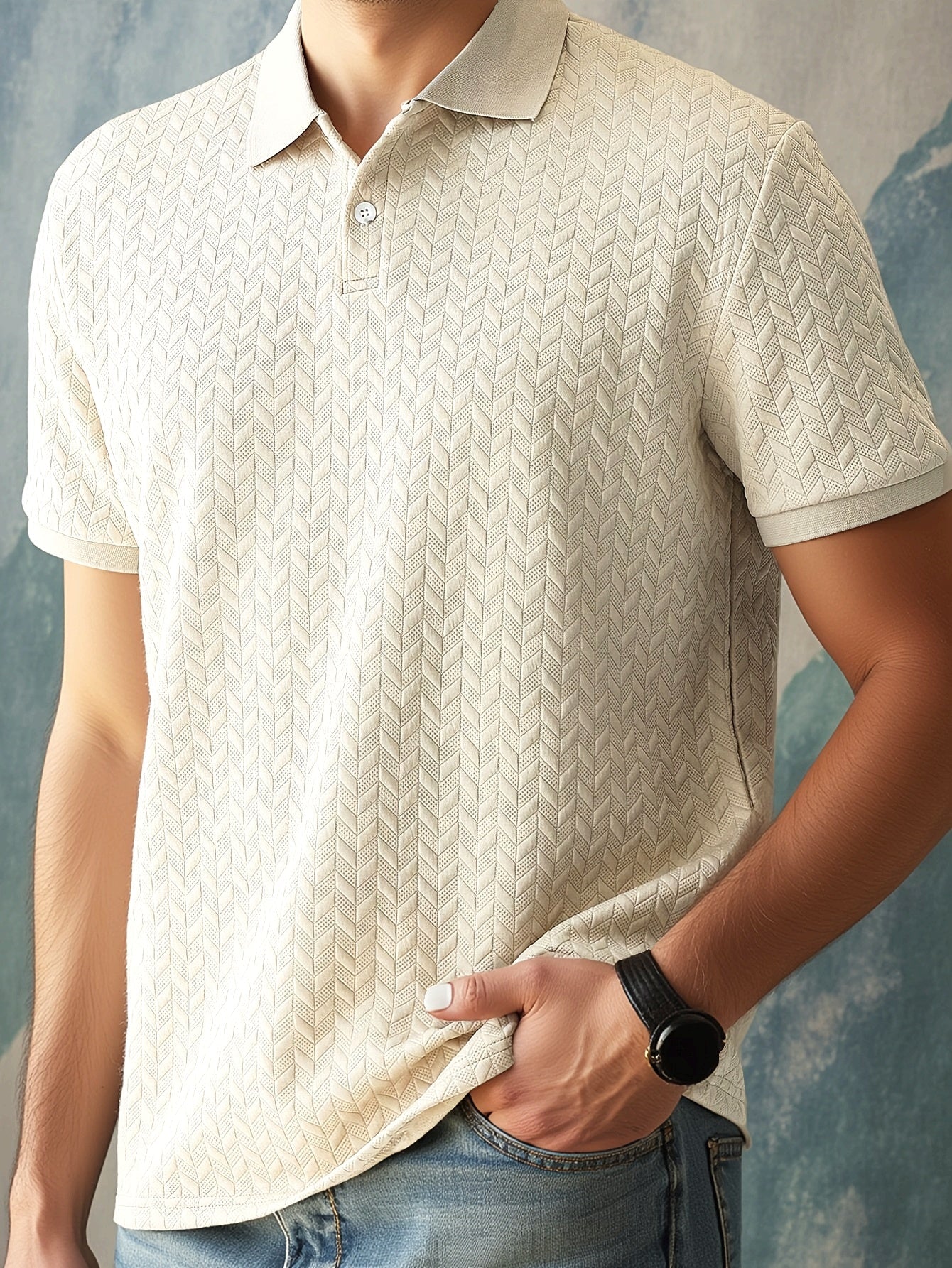 Herren Polo-Shirt Casual mit Strukturmuster – Stilvoll für Alltag & Freizeit