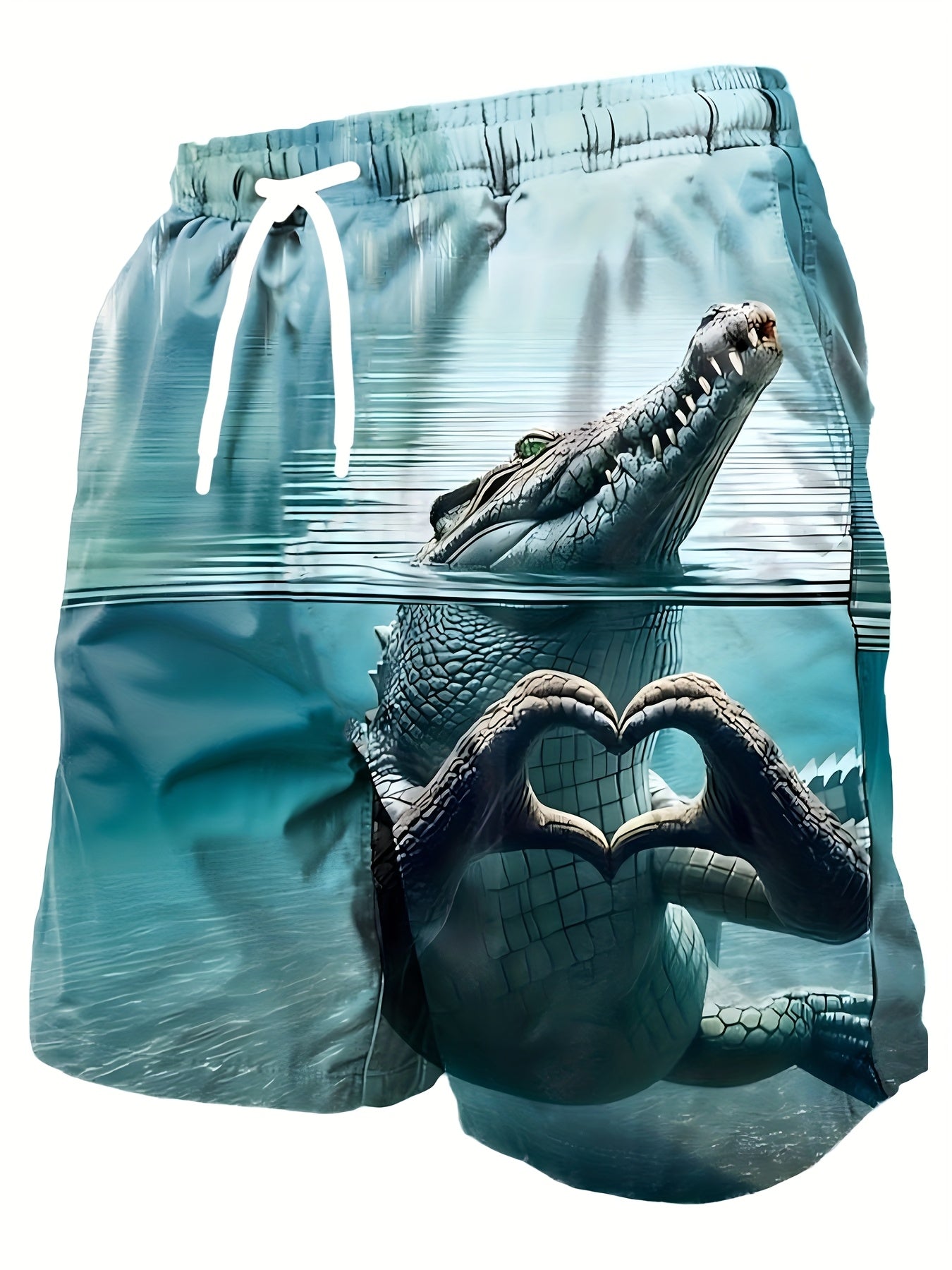 Herren Badehose mit lustigem Krokodil-Motiv und Herz-Geste – Sommer Strandshorts