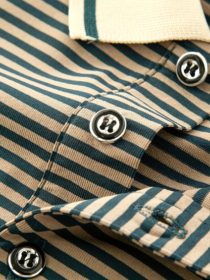 Herren Polo-Shirt mit Streifenmuster und Stickerei – Moderner Freizeitstil
