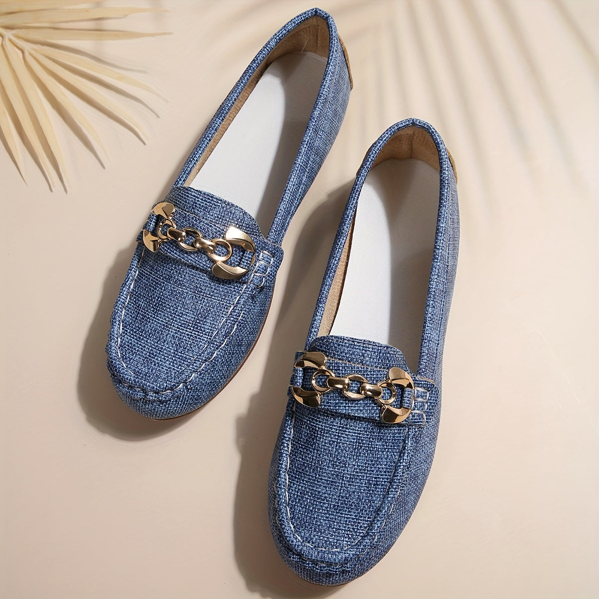 Damen Mokassins Klassisch Bequem mit Ketten-Detail – Elegante Slip-On Schuhe für Alltag und Freizeit