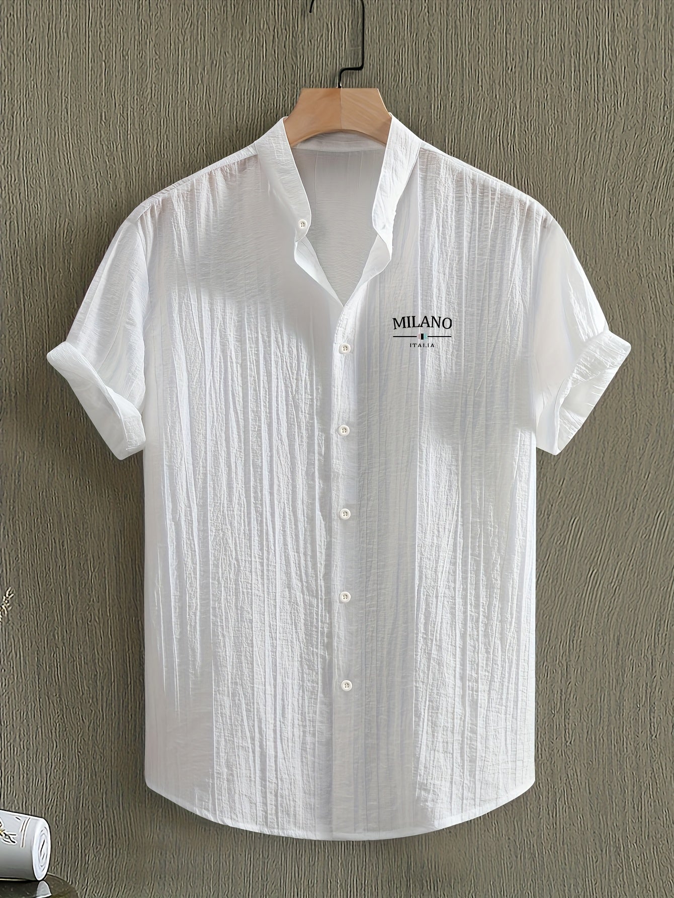 Herren Freizeit Hemd mit Stehkragen und Milano Print – Modernes Sommerhemd für Alltag & Urlaub