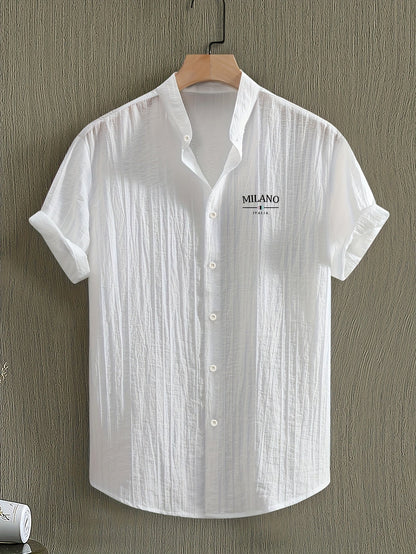 Herren Freizeit Hemd mit Stehkragen und Milano Print – Modernes Sommerhemd für Alltag & Urlaub