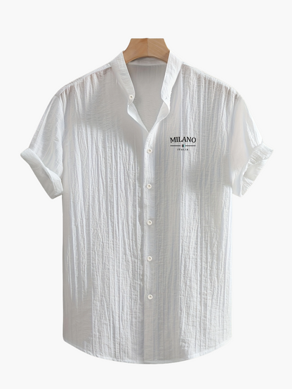 Herren Freizeit Hemd mit Stehkragen und Milano Print – Modernes Sommerhemd für Alltag & Urlaub