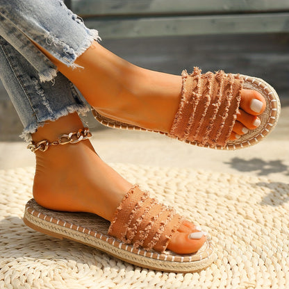 Damen Boho Espadrille Slides – Sommerliche Fransen-Sandalen für Freizeit und Urlaub
