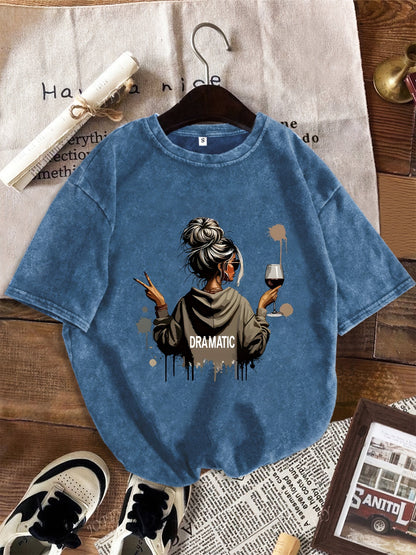 Damen Oversize T-Shirt mit Grafik – Dramatic Girl, lässiger Stil, ideal für Freizeit und Alltag