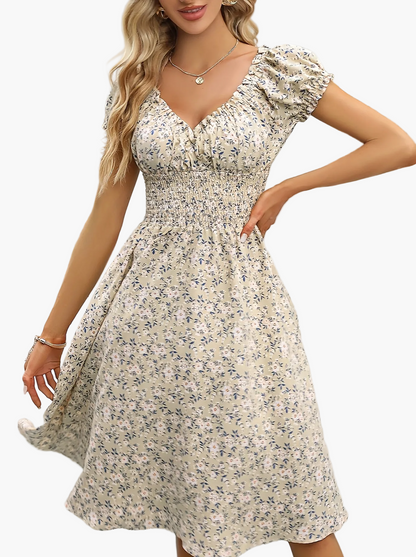 Damen Sommerkleid Elegant mit Blumenmuster und Kurzarm – Perfekt für Alltag und Urlaub