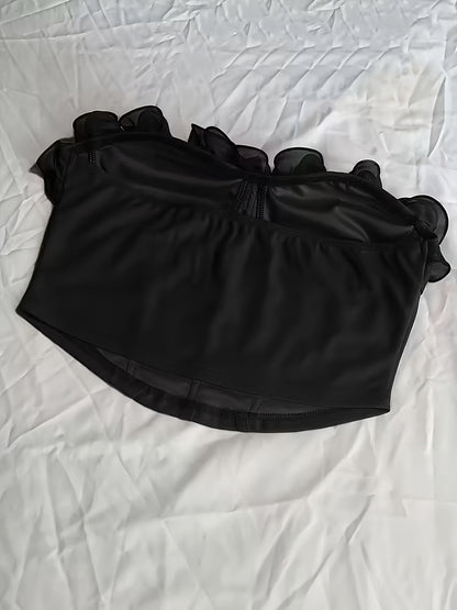 Damen Bustier Top mit Volantkragen – Elegantes, Schulterfreies Corsagen-Oberteil für Party & Ausgehen