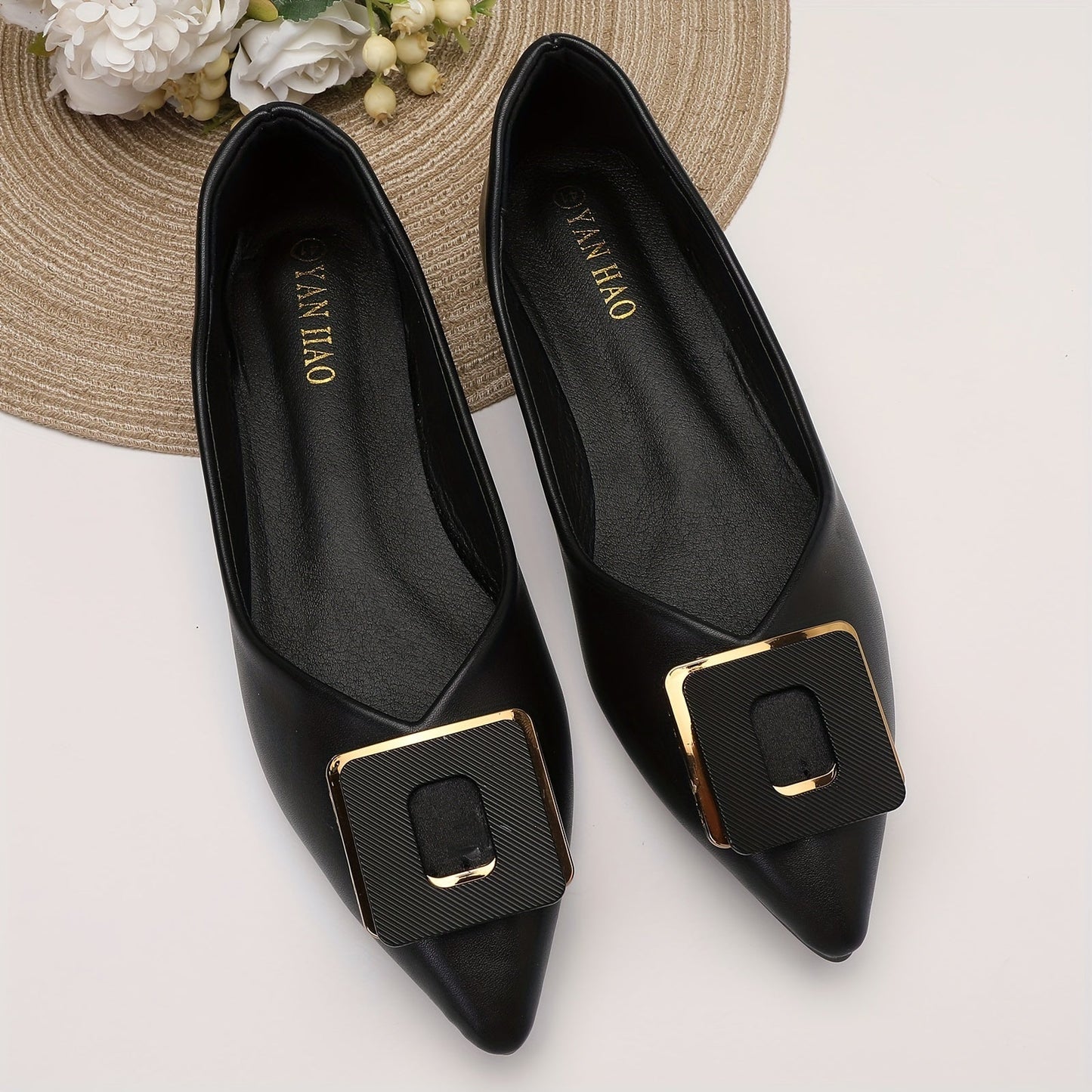 Damen Elegante Spitzenschuhe mit Schnalle – Klassische Flats für Büro und Alltag