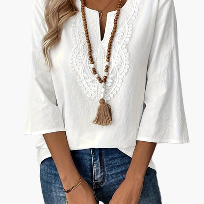 Damen Boho-Bluse mit Stickerei und 3/4-Ärmeln – Lässige Tunika für Alltag und Freizeit