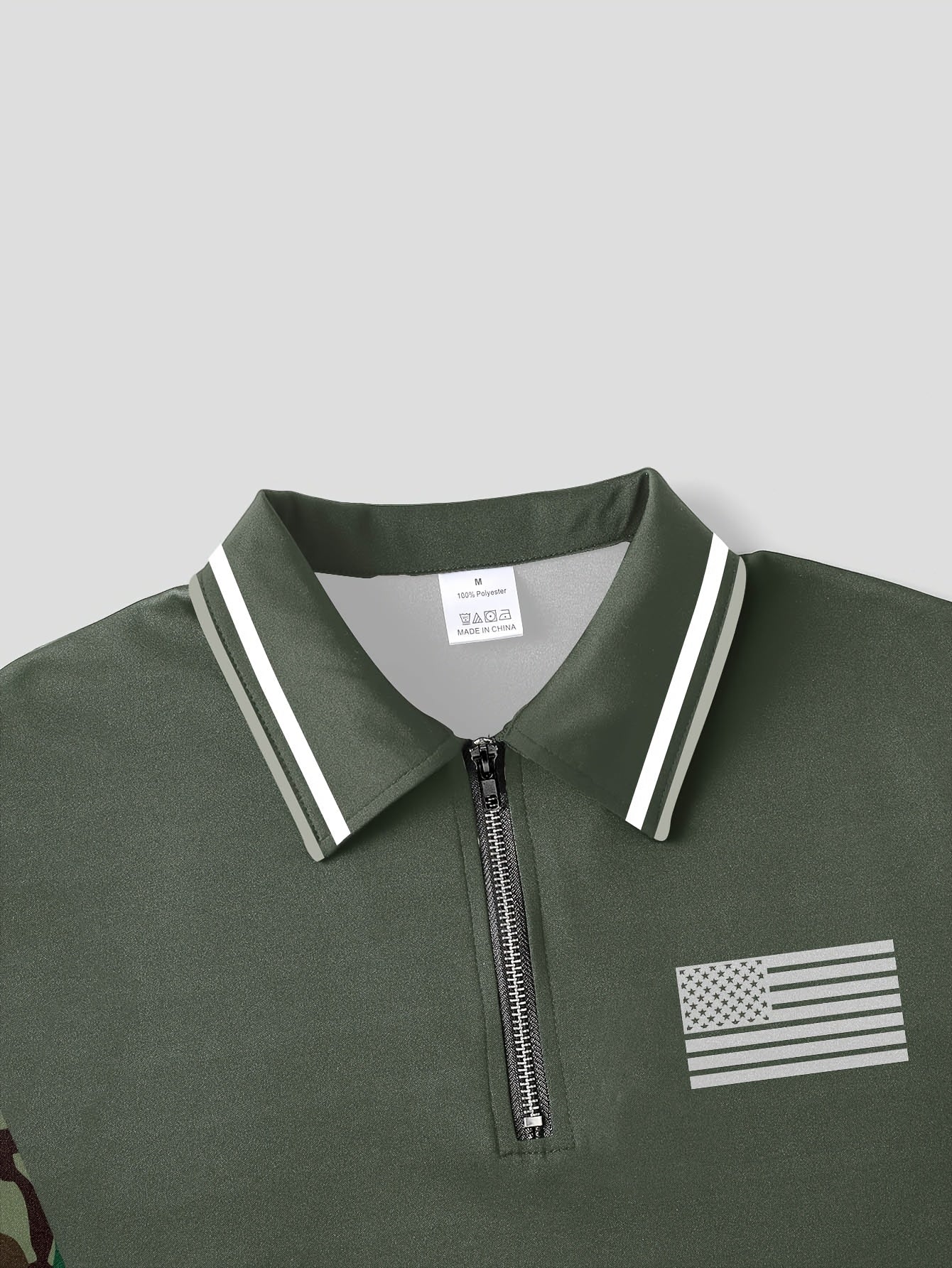 Herren Polo Shirt mit Tarnmuster, Reißverschluss und Flaggen-Design – Sportlich und Lässig für Outdoor und Freizeit