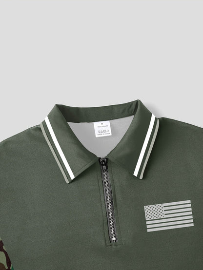 Herren Polo Shirt mit Tarnmuster, Reißverschluss und Flaggen-Design – Sportlich und Lässig für Outdoor und Freizeit