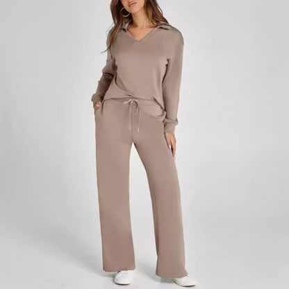 Megan – Lockeres V-Ausschnitt-Set mit Kordelzug und elastischer Taille