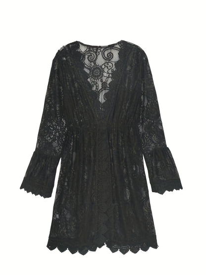 Damen Strand-Tunika mit Spitze und Boho-Charme – Elegante Bademode Cover-Up für Urlaub & Strand