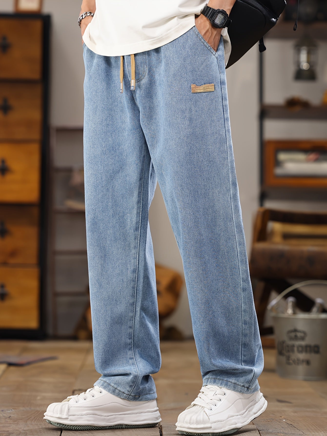 Herren Relaxed Fit Jeans Jogger mit Kordelzug – Lässige Freizeitmode