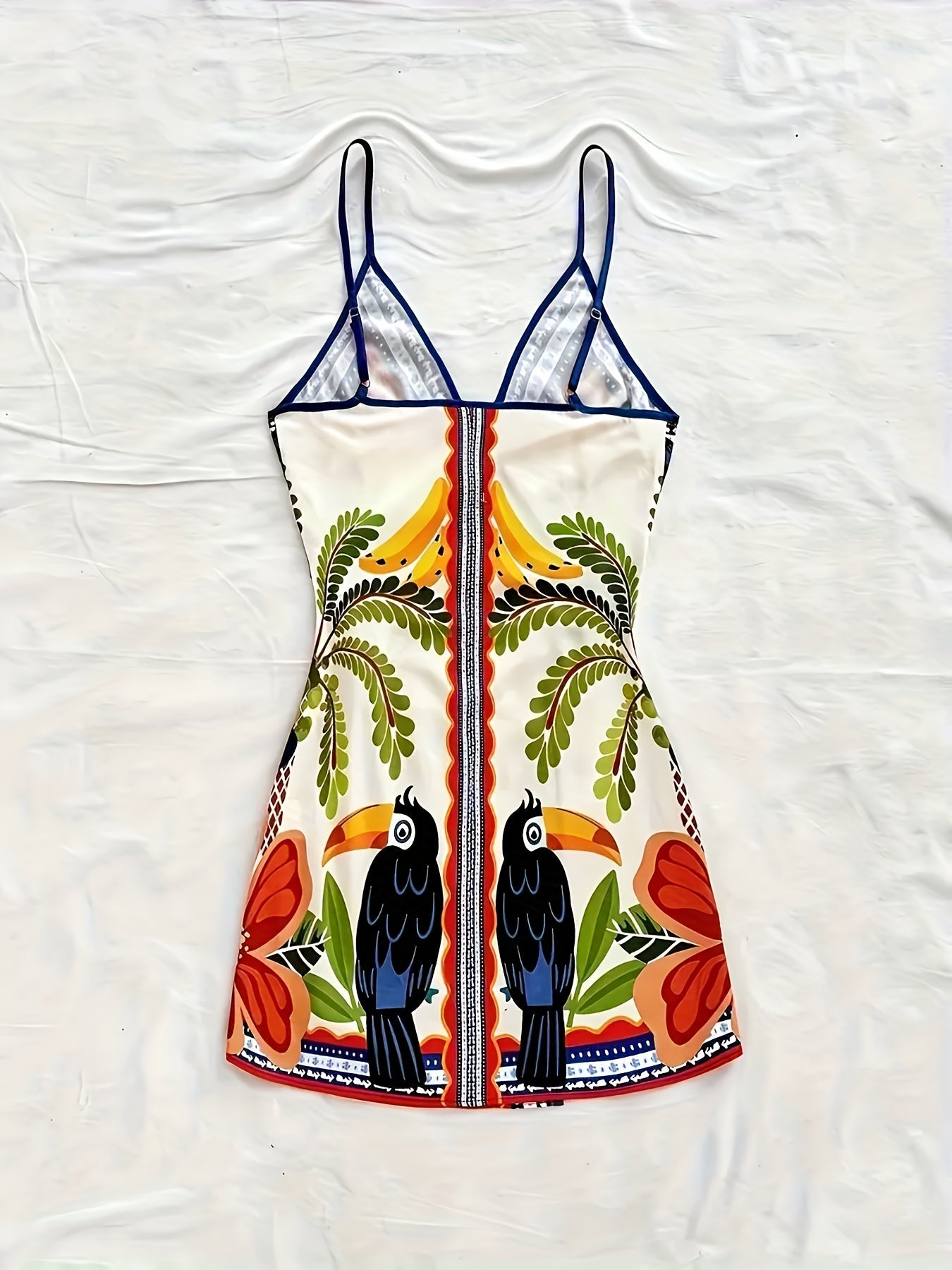 Damen Wickelkleid im Tropischen Stil mit Blumen- und Vogelmotiven