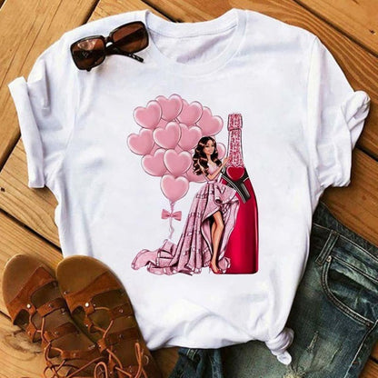 Jasmine – Kawaii T-Shirt mit Roségold-Weinglas