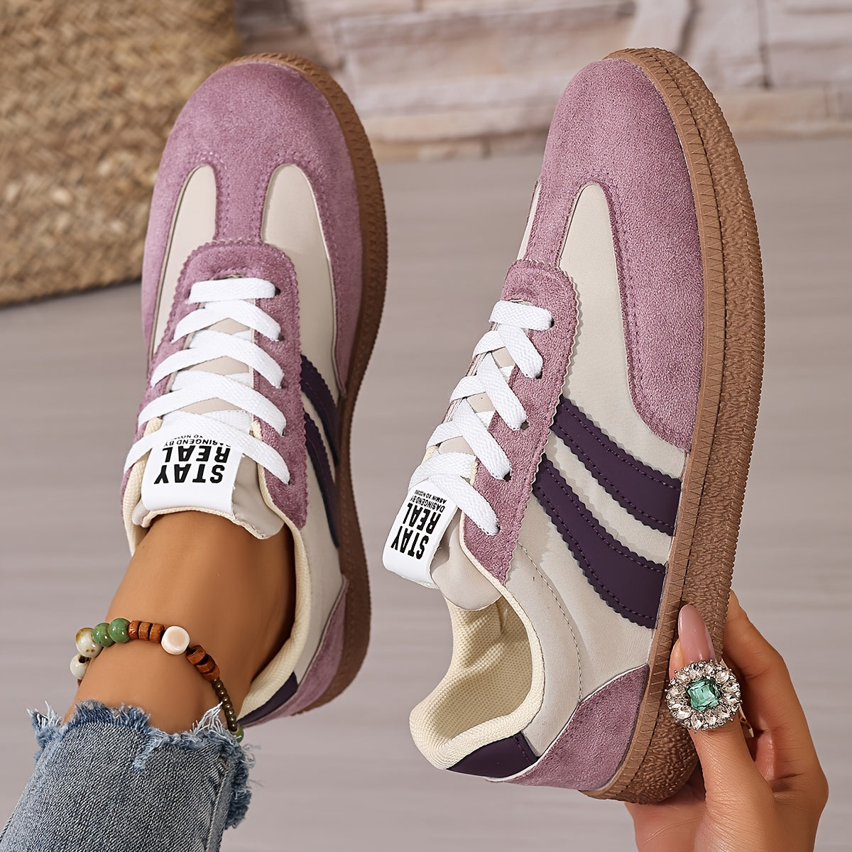 Damen Retro Sneaker mit Streifen – Lässige Streetstyle Turnschuhe für Alltag & Freizeit