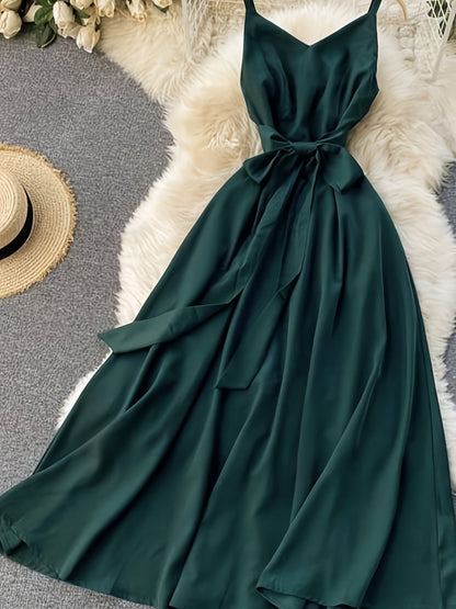 Damen Maxikleid mit Schleife und Spaghettiträgern – Elegantes Kleid für besondere Anlässe