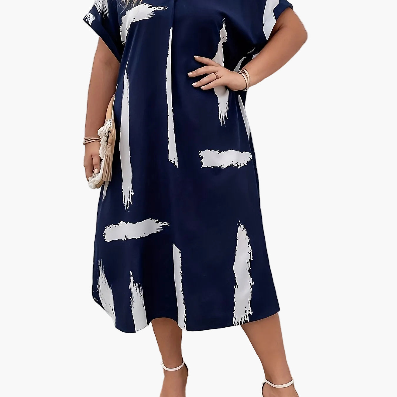 Damen Tunika Kleid im modernen Pinselstrich-Design – Eleganter und bequemer Freizeit-Look