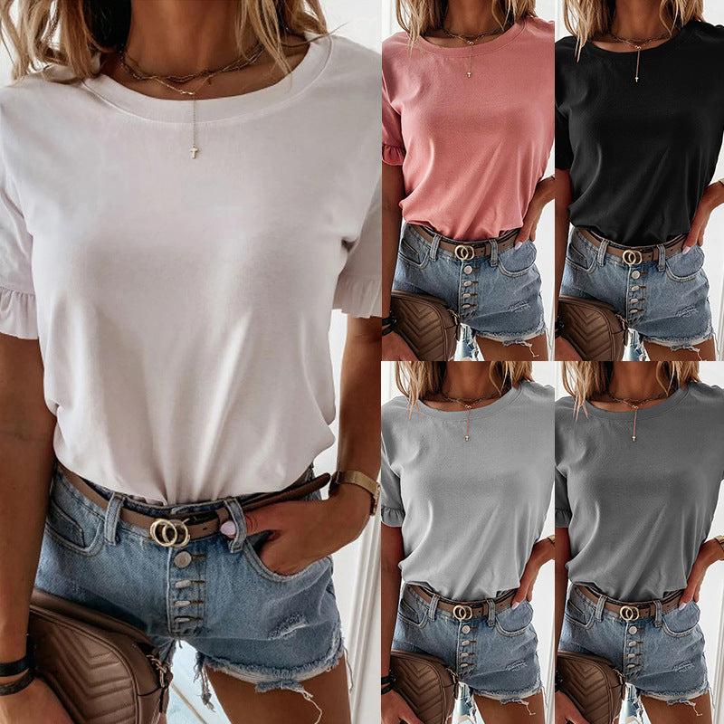 Linda – Rüschenbluse mit Rundhalsausschnitt und kurzen Ärmeln