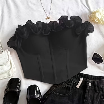 Damen Bustier Top mit Volantkragen – Elegantes, Schulterfreies Corsagen-Oberteil für Party & Ausgehen