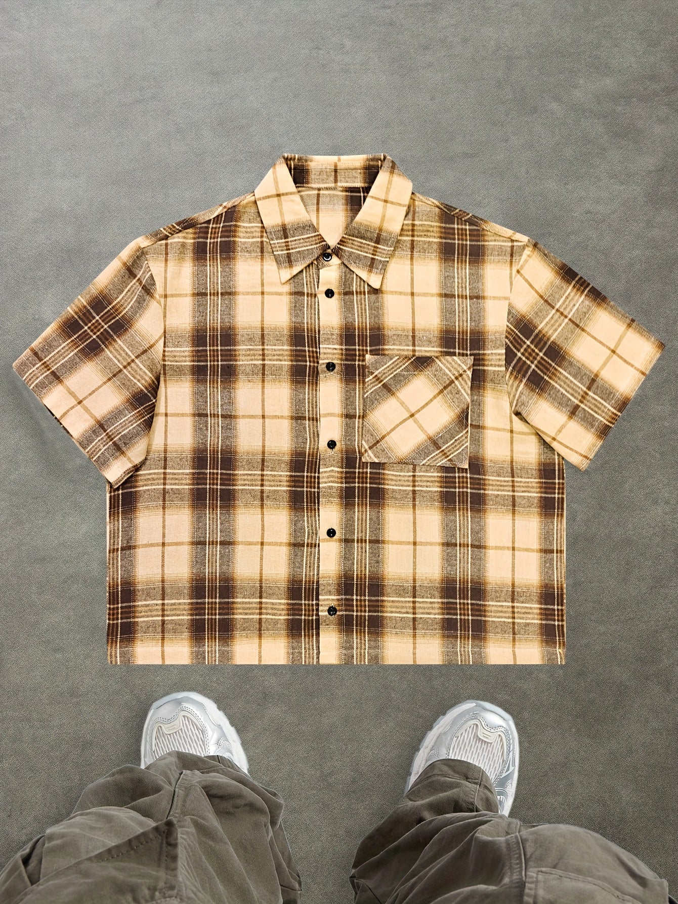 Herren Kurzarm Hemd Kariert Relaxed Fit Streetstyle