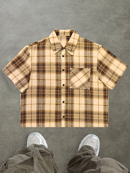 Herren Kurzarm Hemd Kariert Relaxed Fit Streetstyle