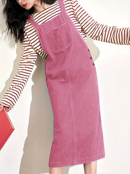 Damen Lässiges Jeans Latzkleid Midi – Stilvolles Pinafore-Kleid für Alltag und Freizeit