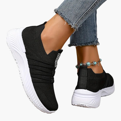 Damen Slip-On Sneakers Freizeit Bequeme Low-Top Schuhe mit Streifen-Design