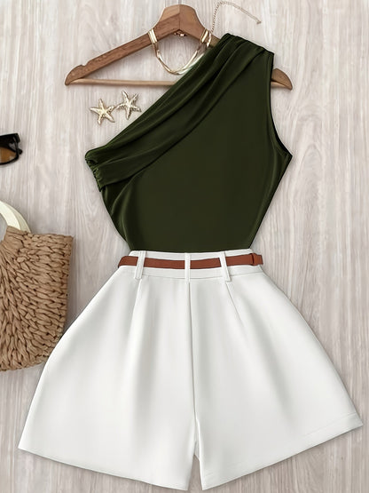 Damen Ein-Schulter-Einteiler mit Shorts – Eleganter Sommer-Jumpsuit für Freizeit & Urlaub