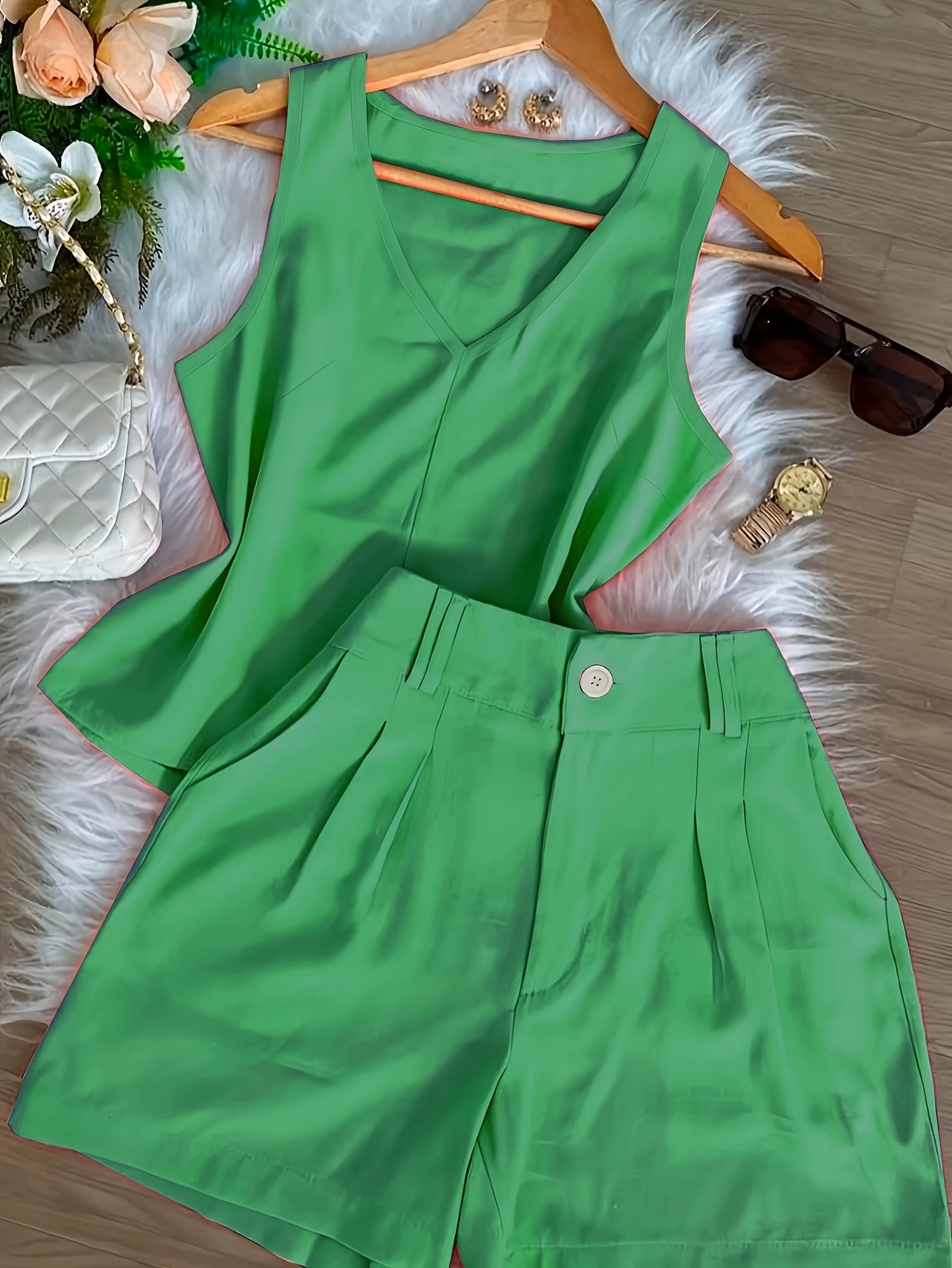 Damen Zweiteiler Set Elegant – Ärmelloses Top und Shorts für Freizeit und Alltag