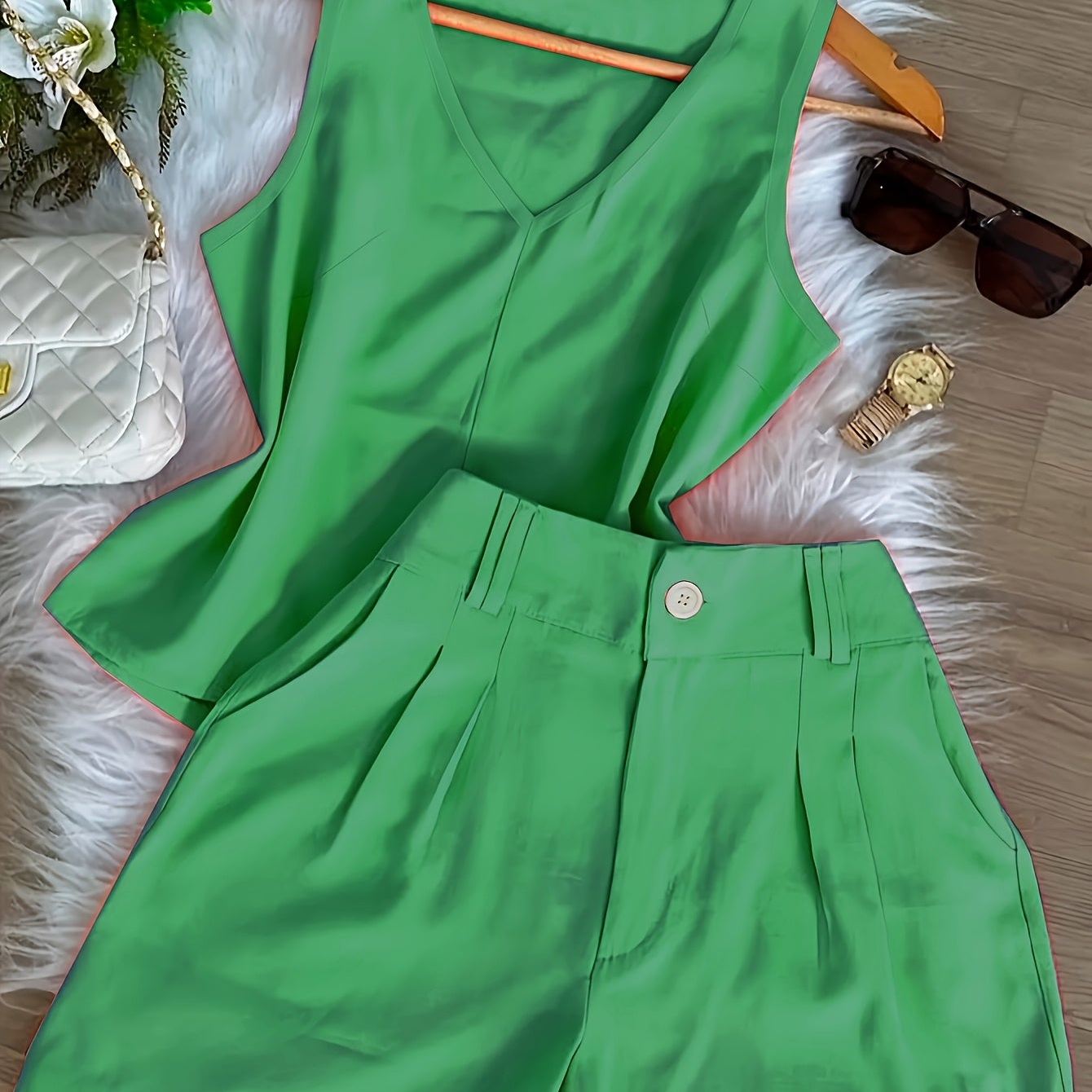 Damen Zweiteiler Set Elegant – Ärmelloses Top und Shorts für Freizeit und Alltag