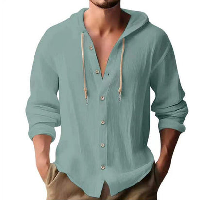 Andy – Kapuzenpullover aus Baumwollmischung – Veganes Leinen mit Knopfleiste