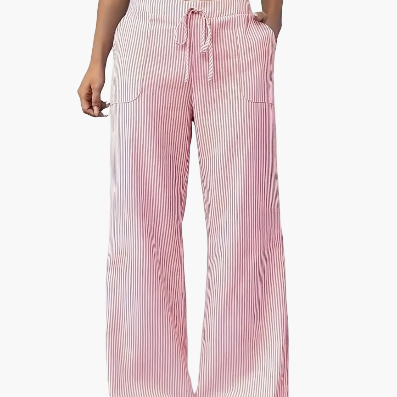 Damen Weite Casual Streifenhose mit Kordelzug – Bequeme Freizeithose für Alltag und Wochenende