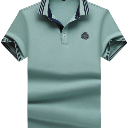 Herren Polo Shirt Klassisch Sportlich mit gesticktem Wappen und Kontrastkragen – Freizeit & Business