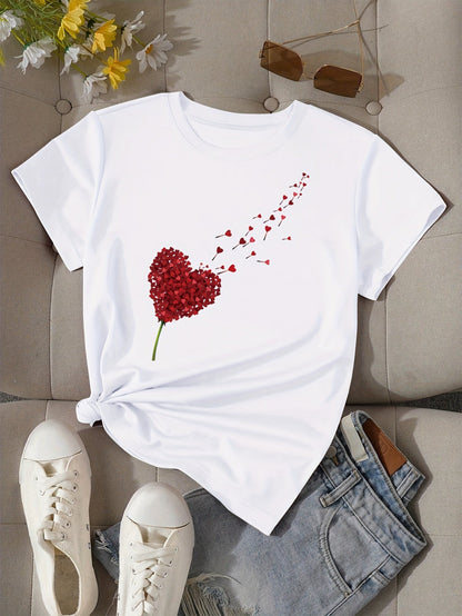 Damen T-Shirt mit Herz-Motiv – Casual Style für Alltag und Freizeit