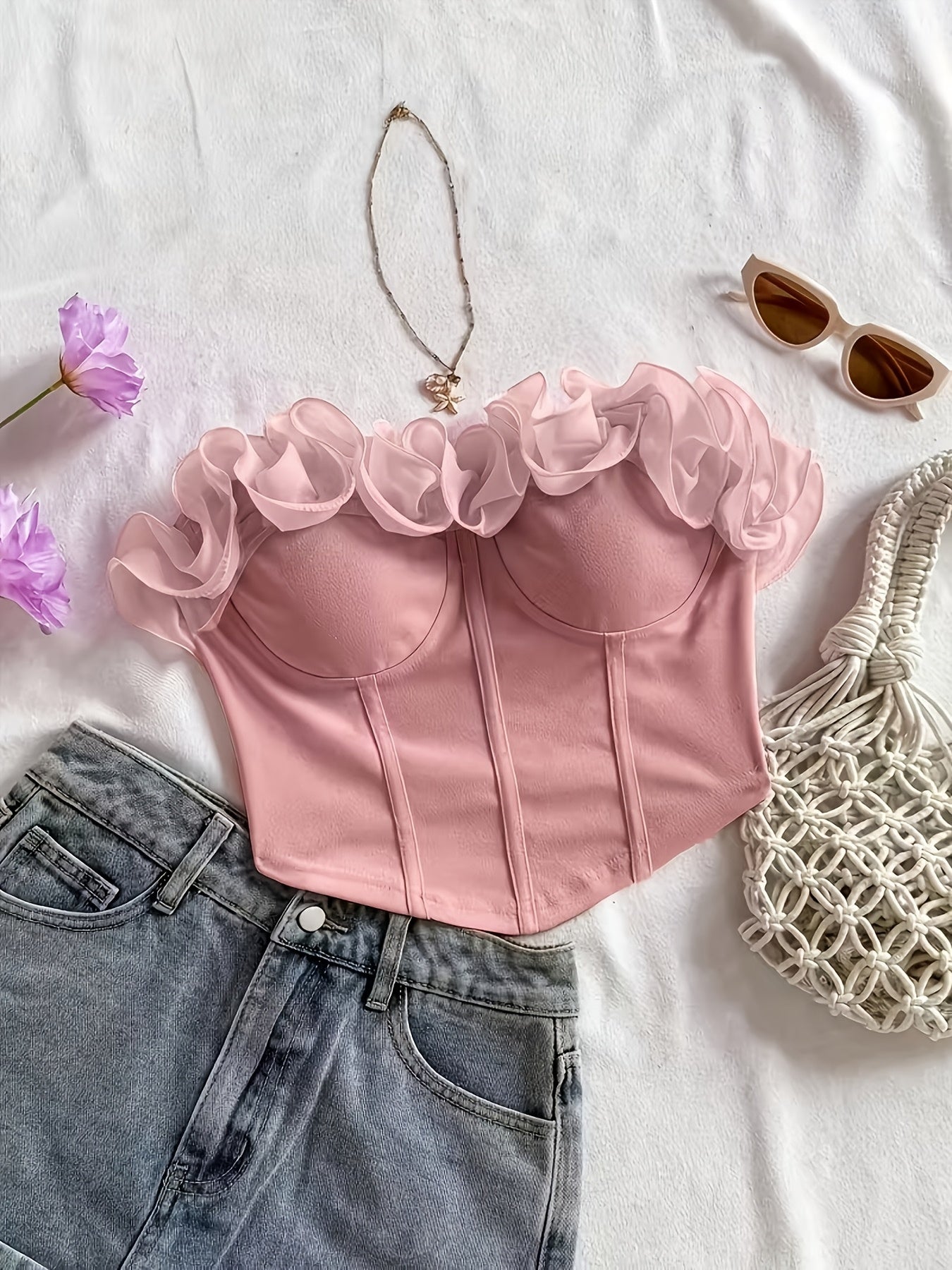 Damen Bustier Top mit Volantkragen – Elegantes, Schulterfreies Corsagen-Oberteil für Party & Ausgehen